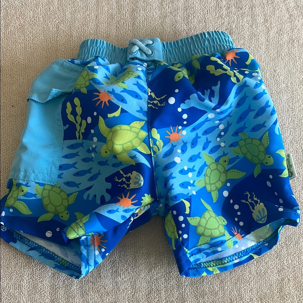 Green Sprouts Kids' Blue Turtle Swim Shorts
